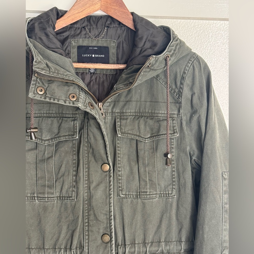 Lucky Brand Women’s Utility Jacket Olive Green Hooded Anorak Coat L - Picture 9 of 13